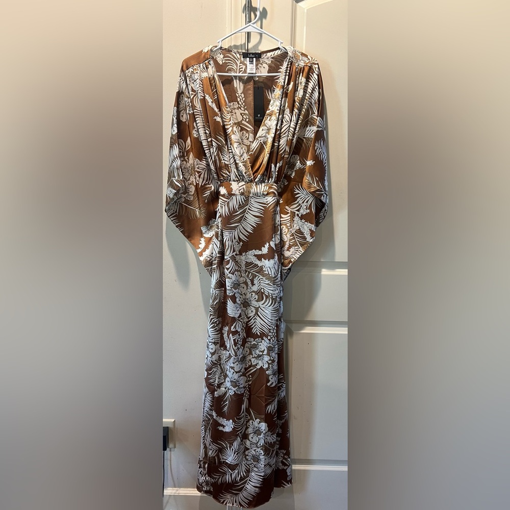 Brown and White Floral Kimono Dress